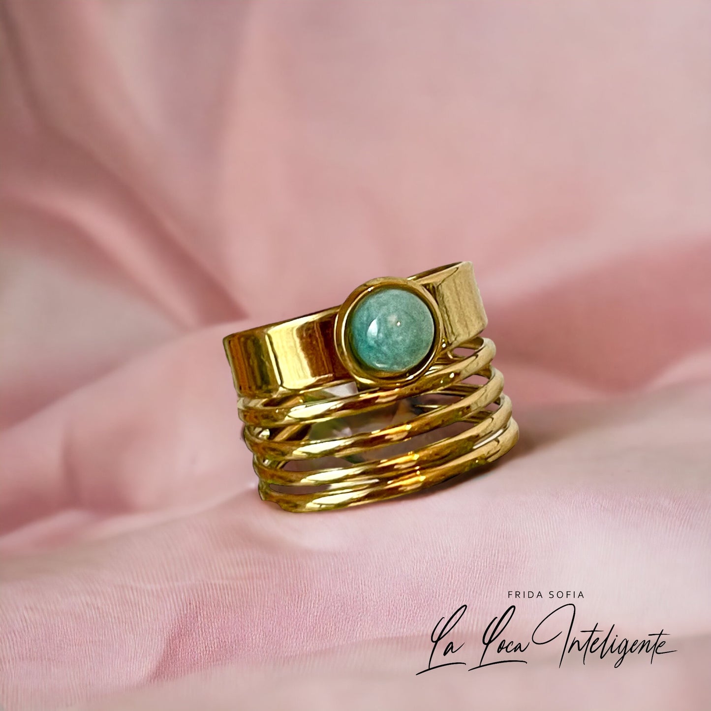 18k Golden Turquoise Band Ring